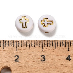 不透明アクリルビーズ  ゴールドライン入り  クロスとフラットラウンド  ゴールド  7x4mm  穴：1.5mm  約3600個/500g&nbsp;MACR-C038-02