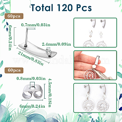 304ステンレススチールスタッドピアス  耳ナッツ  長方形  ステンレス鋼色  21x6mm  穴：2.4mm  ピン：0.7mm&nbsp;STAS-SC0008-70