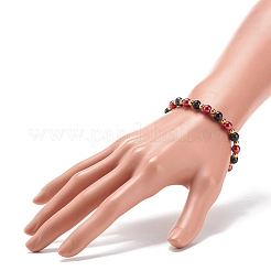 女性のためのガラスと鉄のラウンド ビーズ ストレッチ ブレスレット  レッド  内径：2-1/8インチ（5.3cm）&nbsp;BJEW-JB08510-01