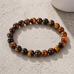 8MM Round Natural Tiger Eye Beaded Stretch Bracelets for Men&nbsp;GW6594
