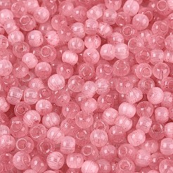 ドローベンチスタイルのガラスシードビーズ  ラウンド  模造キャットアイビーズ  丸い穴  ライトコーラル  4x3mm  穴：1.4~1.8mm  約7500個/ポンド&nbsp;SEED-N008-11D