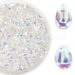 400個の透明なガラスビーズ  トップドリルビーズ  ティアドロップ  クリアAB  9x6x5mm  穴：1mm&nbsp;GGLA-LT0001-01
