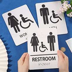 3枚入り 3種類の長方形アルミ製トイレサインステッカー  公衆トイレの看板  壁のドアの付属品の印のため  銀  203x152x4.5mm  1個/スタイル&nbsp;DIY-CA0007-92