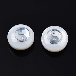 天然淡水シェルビーズ  真鍮製の金属装飾  ゴシップでフラットラウンド  プラチナ  8x4~5mm  穴：0.6mm&nbsp;SHEL-N003-22-16P