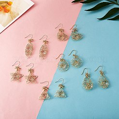 環境にやさしい馬の目の鉄のペンダントはイヤリングをぶら下げます  304ステンレススチールピアスフック付き  合金リンクコネクター  丸カン  ライトゴールド  70mm  ピン：0.7mm&nbsp;EJEW-PH01401-02