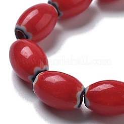 ハンドメイドミッレフィオーリ ランプワークビーズ連売り  オーバル  レッド  11~12x7~8mm  穴：1mm  約30個/連  11.81インチ（30cm）&nbsp;LAMP-F035-01