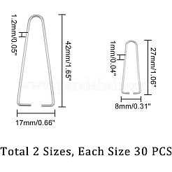 304ステンレススチール製アイスピックピンチベイル  ビーズ用クリップ  ステンレス鋼色  27x8x1mm  42x17x1.2mm  60個/箱&nbsp;STAS-UN0010-28