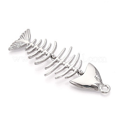 真鍮製ビッグサイズペンダントトップ  カドミウムフリー＆鉛フリー  魚の骨  プラチナ  84x32.5x6.5mm  穴：4mm&nbsp;X-KK-N268-02P