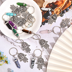 12Pcs 12 Style Bullet Gemstone & Glass Pendant Keychain with Hamsa Hand/Hand of Miriam with Eye Charm&nbsp;KEYC-GL0001-05