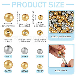 スプレー塗装された丸い天然シマウッドビーズ220個  ミックスカラー  8~16x6.8~16mm  穴：1.8~4mm&nbsp;WOOD-TA0003-03