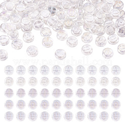 100個 5種類のスタイルの電気メッキガラスビーズ  アルファベット付きフラットラウンド  透明  10x5mm  穴：1mm  20個/スタイル&nbsp;GLAA-TA0002-95A