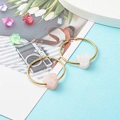 女の子の女性のためのハートナチュラルローズクォーツビーズイヤリング  304ステンレススチールビッグフープピアス  ゴールドカラー  49x39.5mm  ピン：0.8mm&nbsp;EJEW-JE04638-01