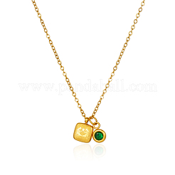 Stainless Steel Pace Green Cubic Zirconia Birthstone Zodiac Gemini Pendant Necklaces for Women&nbsp;ZA6688-1