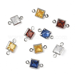 SHEGRACE Brass Pave Cubic Zirconia Square Connector Charms&nbsp;XGRQ2O044-440P