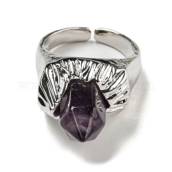 Hexagonal Prism Natural Amethyst Open Cuff Rings&nbsp;RJEW-B106-01P-04