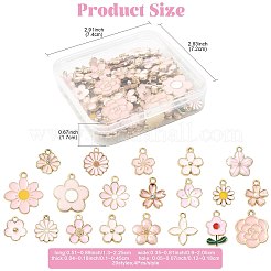 80個20スタイルアロイエナメルペンダント  花  ライトゴールド  ピンク  13~22.5x11.5~20.5x1~4.5mm  穴：1.2~2mm  4個/スタイル&nbsp;ENAM-FS0004-24