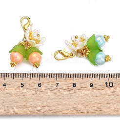 花のアクリルペンダント装飾  パール調アクリルビーズ  カニカン付き  ゴールドカラー  34.5mm&nbsp;HJEW-JM04807