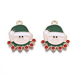 クリスマス合金エナメルペンダント  カドミウムフリー＆鉛フリー  ライトゴールド  サンタクロース  濃い緑  21.5x18.5x1.5mm  穴：1.8mm&nbsp;X-ENAM-Q442-51