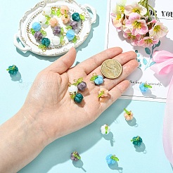 25 個 5 色手作りランプワーク ペンダント  バラの花のチャーム  黄金の鉄のパーツと  ミックスカラー  18mm  穴：3.5mm  5個/カラー&nbsp;PALLOY-YW00207
