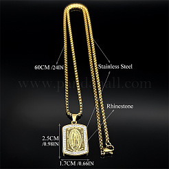 304 Stainless Steel Crystal Rhinestone Virgin Pendant Box Chain Necklaces for Men&nbsp;FS-WG2A4A4-02