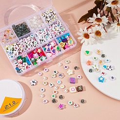 DIYジュエリー作成キット  フラワー＆フラットラウンド＆ハートアクリルビーズを含む  花と星とハートと正方形の手作りポリマー粘土ビーズ  結晶弾性糸  ミックスカラー  ビーズ：520個/セット&nbsp;DIY-YW0003-97