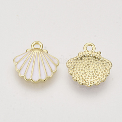 合金エナメルチャーム  ライトゴールド  ホタテ貝殻  貝殻色  13x13x2mm  穴：1.5mm&nbsp;ENAM-N051-08A