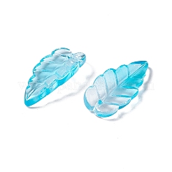 電気めっき透明ガラス ペンダント  葉のチャーム  ディープスカイブルー  23x10x3mm  穴：1.2mm&nbsp;LS-EGLA-H102-05C