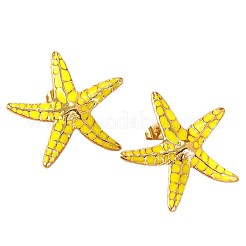 304ステンレススチール製エナメルヒトデスタッドピアス  ゴールドカラー  ミックスカラー  28x30.5mm&nbsp;EJEW-Z147-06G