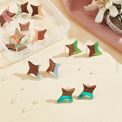 樹脂と木製のスタッドピアスとスタッドピアス金具8組  304ステンレスピン付き  プラスチック製ピアスキャッチ  スター  ミックスカラー  21x17~18mm  ピン：0.7mm&nbsp;EJEW-OC0001-03