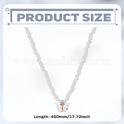 模造真珠ビーズペンダントネックレス1個  女性のための合金ジュエリー  蝶  17.72インチ（45cm）&nbsp;NJEW-LP0004-21