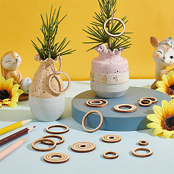 未完成の木製ピースリングセット30セット  DIY 塗装用の空白の木製スライス  焼画工芸品  バリーウッド  1.3~3.2x0.3cm  内径：0.7~2.6のCM  4個/セット&nbsp;WOOD-PH0009-52