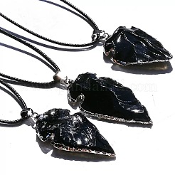 Black Obsidian Arrowhead Pendant Natural Stone Irregular Shield Necklace Jewelry&nbsp;CV2982-2