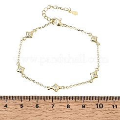 Brass Micro Pave Clear Cubic Zirconia Star Link Chain Bracelets&nbsp;KK-CBA3629-01G
