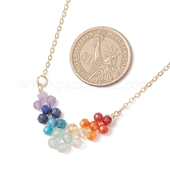 7 Chakra Natural Mixed Stone Faceted Round Beaded Arrow Pendant Brass Cabel Chain Necklaces&nbsp;NJEW-TA00206
