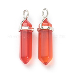 ガラスチャーム  プラチナトーンの真鍮パーツ  弾丸  レッド  39.5x12x11.5mm  穴：4.5x2.8mm&nbsp;G-M378-01P-D01