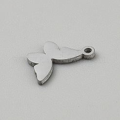 ステンレス鋼のチャーム  バタフライチャーム  ステンレス鋼色  6.5x10x1mm  穴：1mm&nbsp;STAS-WH20001-17P