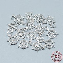 925スターリングシルバーペンダント  スタンプ925個付き  丸カン付き  舵  銀  16x12x2mm  穴：4mm&nbsp;STER-T002-86S