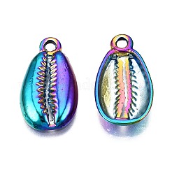 合金ペンダント  カドミウムフリー＆ニッケルフリー＆鉛フリー  カウリーシェルシェイプ  虹色  23x12.5x2mm  穴：2.5mm&nbsp;PALLOY-N163-011-NR