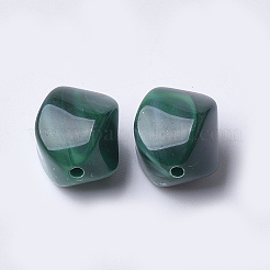 アクリルビーズ  天然石風  ナゲット  濃い緑  15.5x12x12mm  穴：1.8mm&nbsp;X-OACR-T007-08L