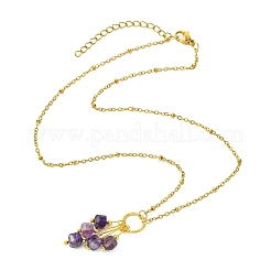 Natural Mixed Gemstone Faceted Cube Beaded Tassel Pendant 304 Stainless Steel Satellite Chain Necklaces for Women&nbsp;NJEW-JN06447