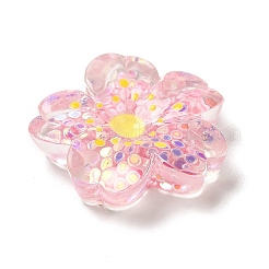 クリア樹脂カボション  スパンコールの花  ピンク  18.5x19.5x5mm&nbsp;RESI-C034-02