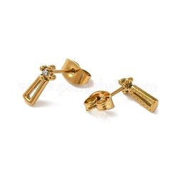 304ステンレススチールクリスタルラインストーンスタッドピアス（女性用）  ゴールドカラー  台形  10x4mm&nbsp;EJEW-C094-01G-G