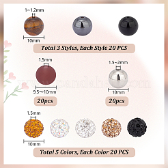 200個 10スタイル DIY ラウンドビーズ ジュエリーメイキング ファインディングキット  ミックスカラー  9.5~10mm  穴：1~1.5mm  20個/スタイル&nbsp;DIY-PH0021-75