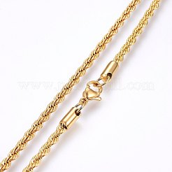 304ステンレススチールロープチェーンネックレス  カニカン付き  18KGP本金メッキ  19.7インチ（50cm）  4mm&nbsp;NJEW-F226-03G-07