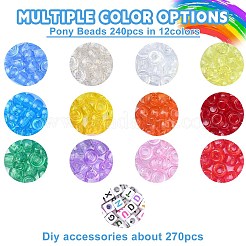 DIYブレスレット作りキット  プラスチックバレルとアクリルレタービーズを含む  伸縮性のある糸  はさみ  ミックスカラー  ビーズ：490個/箱&nbsp;DIY-YW0007-75