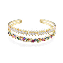 Cubic Zirconia Double Line Open Cuff Bangle&nbsp;BJEW-N014-017