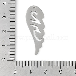 変色しない304ステンレススチールペンダント  翼のチャーム  ステンレス鋼色  35x12.5x1.2mm  穴：1.6mm&nbsp;STAS-L279-007P