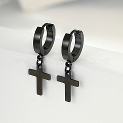 Hip-hop Style 201 Stainless Steel Cross Pendant Hoop Earring for Women&nbsp;UB5113