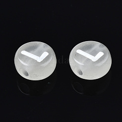 明るい透明透明アクリルビーズ  ランダムな文字でフラットラウンド  ホワイト  6.5x7x3.5mm  穴：1.6mm  約3600~3700個/500g&nbsp;LACR-N001-52