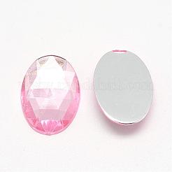 アクリルラインストーンフラットバックカボション  多面カット  底面銀メッキ  オーバル  ピンク  18x13x4.5mm&nbsp;GACR-Q011-13x18-06